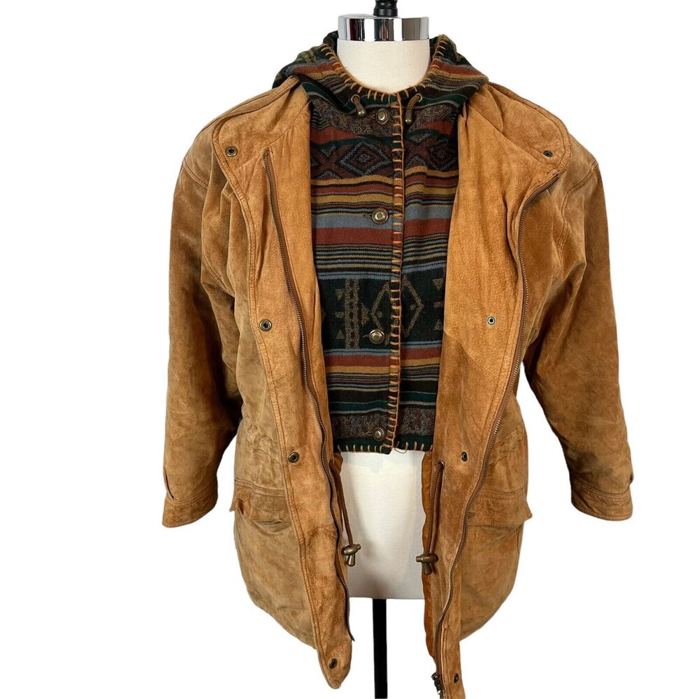Coat Vestcoat Suede Southwestern Blanket Women's Rancher Barn SZ Medium Oversize